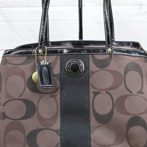 Coach F20105 Signature Brown Kisslock Carry All Purse Satchel Shoulder Bag - Picture 2 of 9